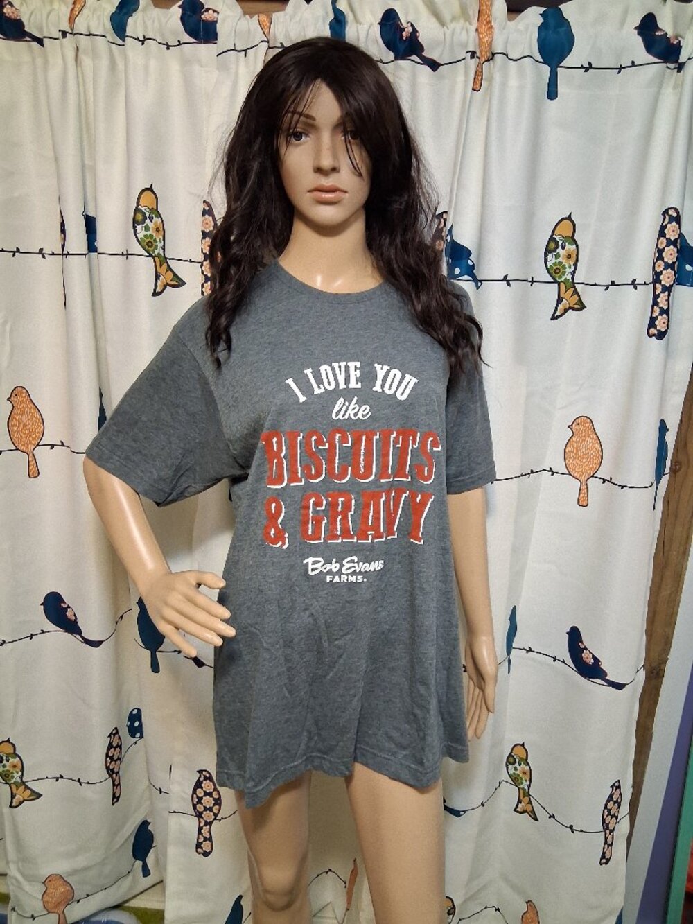 EUC Bob Evans T-Shirt I Love You Like Biscuits & Gravy Graphic Tee Gray Unisex L
